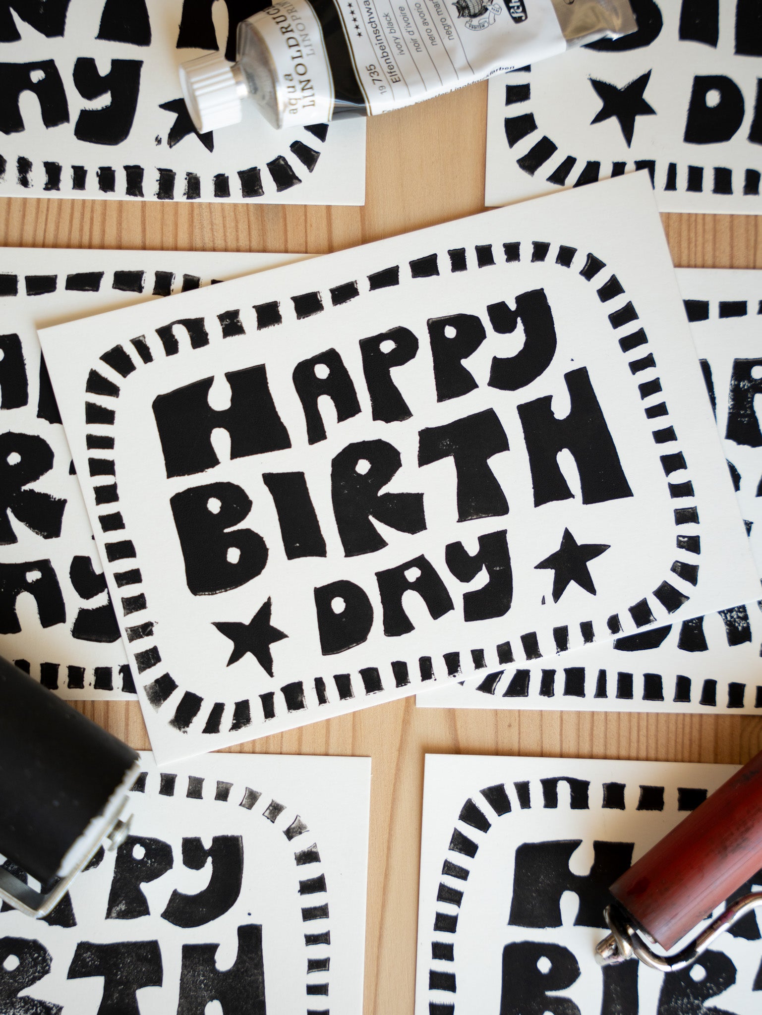 Happy Birthday - Linoldruck