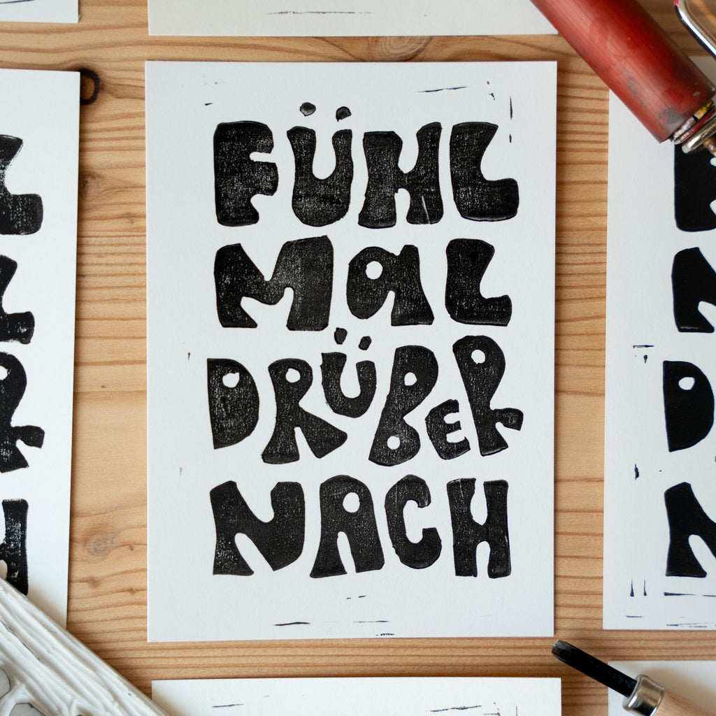 Fühl mal drüber nach - Linoldruck